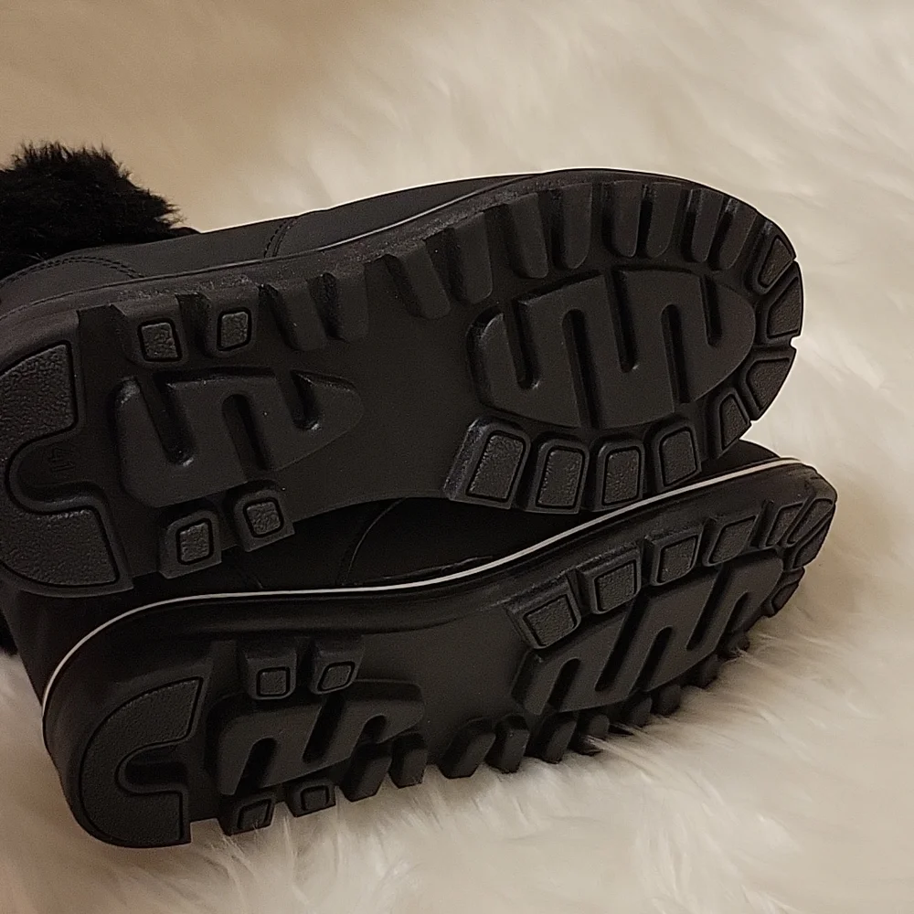 NEW! Polar black faux suede ankle boot fur lined/cuff zip close lace-up 10 NEW …
